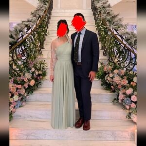 Azazie One-Shoulder Chiffon Gown in Sage Green